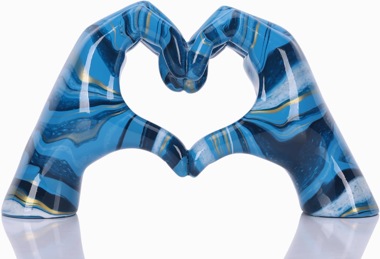 Colourful hand heart decoration, heart hand statue, love finger sculpture wedding decoration, suitable for bookshelf coffee table office bedroom TV cabinet bookshelf small ornaments home decoration.