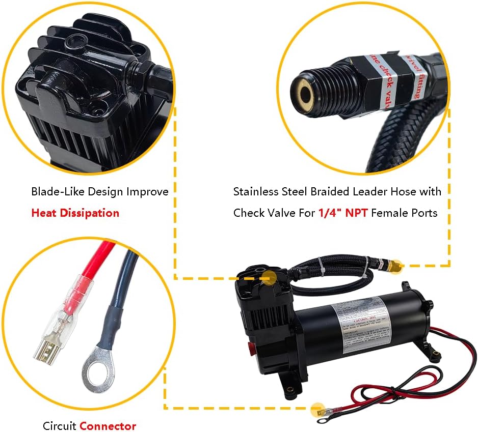 Onboard Heavy Duty 12V Air Compressors 200 PSI | Universal Fit for Truck Car Train Air Horn, Suspension Ride Bag Kit System | Fits All 12V Vehicles like Truck Pickup SUV RV Marine (Black)