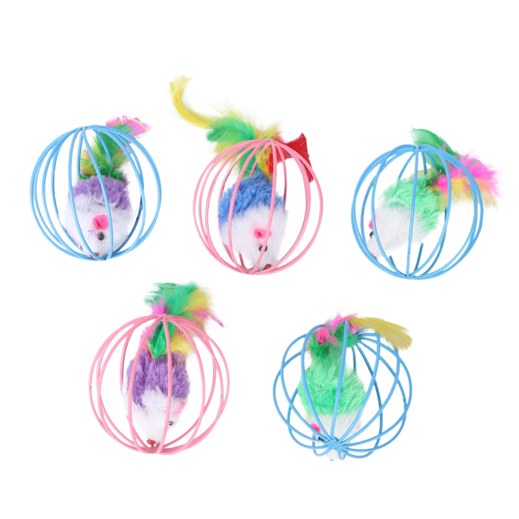 Happyyami Cat Plaything 5 Pieces Cage Mouse Toy Cat Mice Cage Shaped Balls Funny Decorative Random