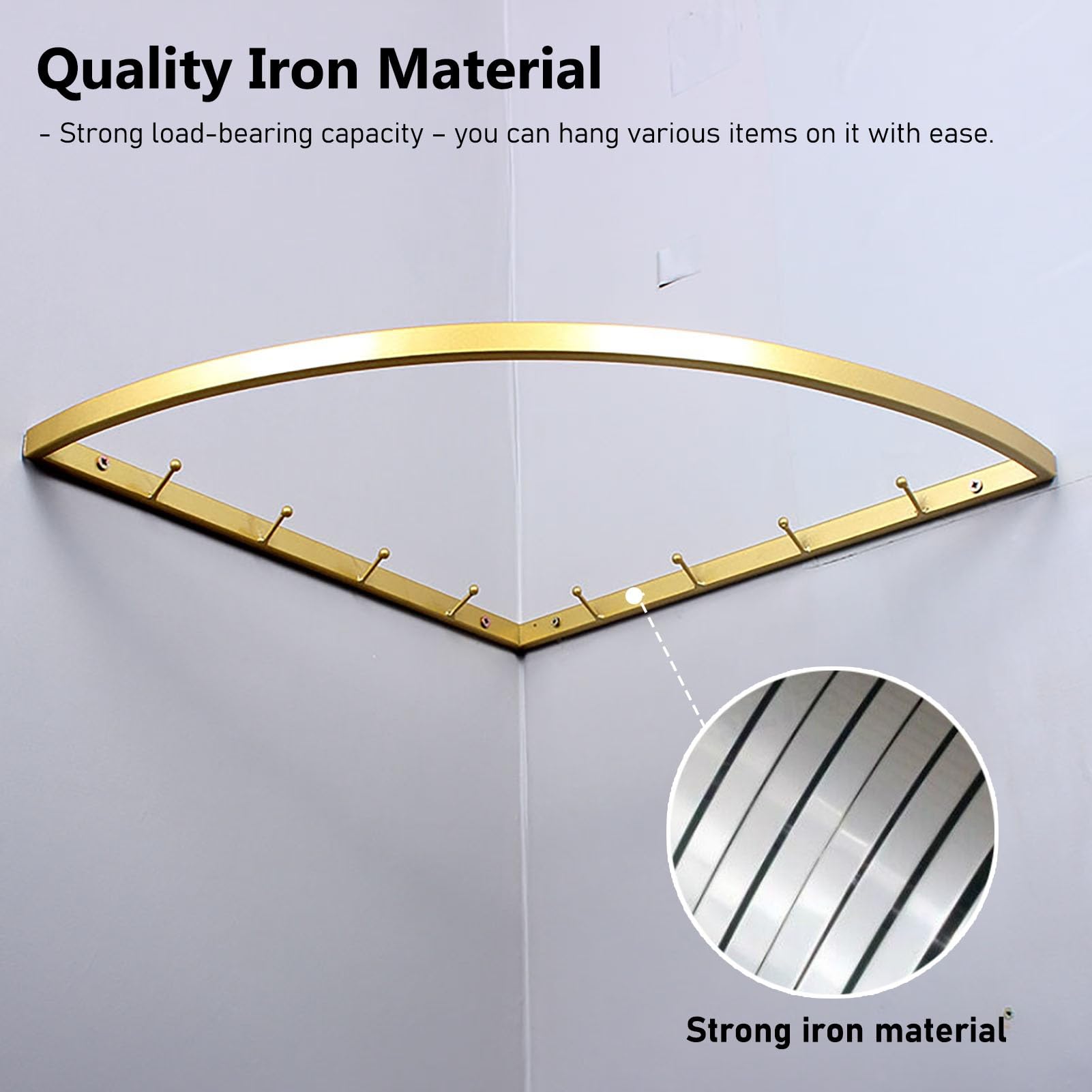 Barra Appendiabiti Appendiabiti Angolare da Parete a 90 Gradi con Ganci, Organizer per Armadio Resistente, Appendiabiti in Metallo per Armadio/ Guardaroba, Barra per Armadio in 3 Colori(Gold,60x60cm(2
