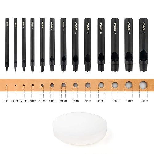 OWDEN Juego profesional de 13 perforaciones de cuero (estilo delgado) de 1.0 a 0.472in para cinturón de cuero, correa de reloj y junta de correa de