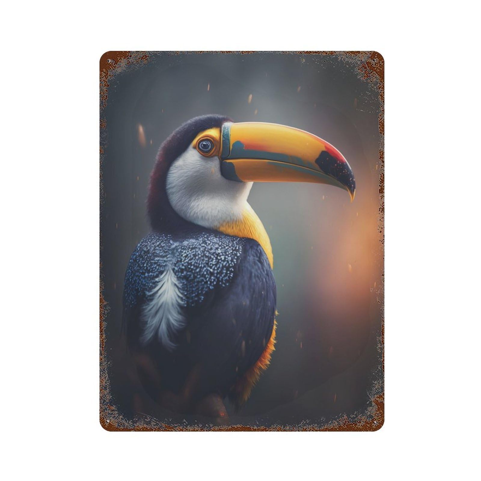 Garage Style Toucan Bird Animals Rust Effect Tin Sign 15.7"x11.8", Classic Wall Plaque for Bar And Workshop