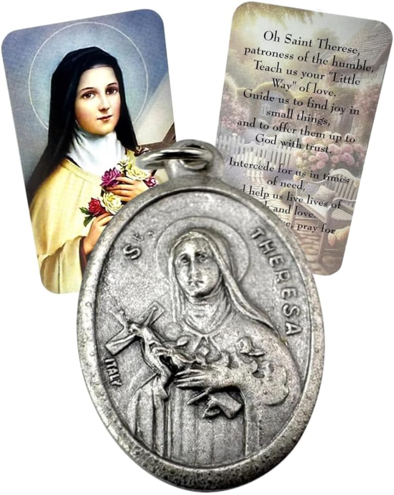 Westmon Works St Therese of Lisieux Medal Set Italian Metal Medallion with Holy Prayer Card