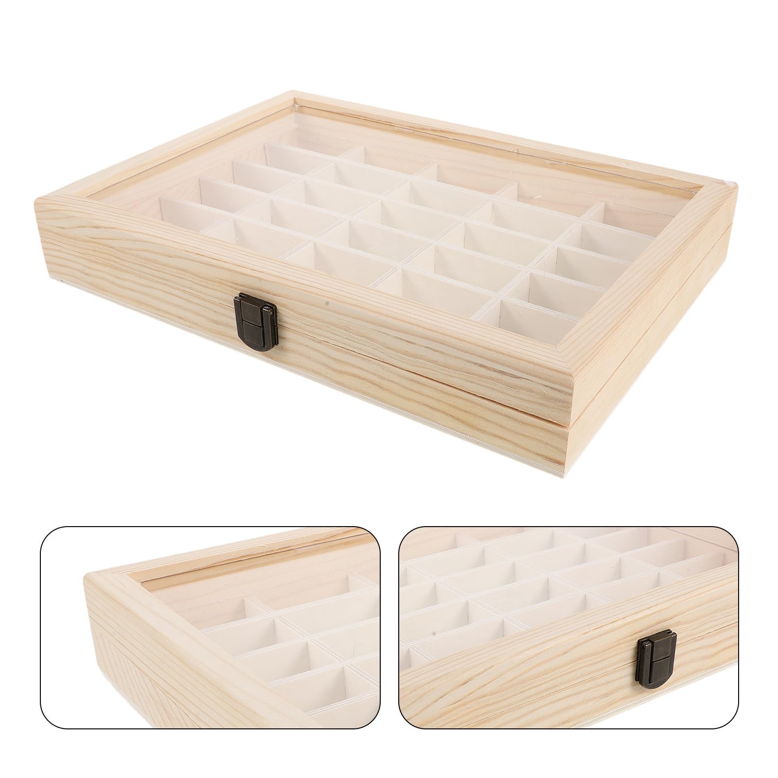 Housoutil Caja de Madera con 48 Compartimentos y Tapa para Muestras