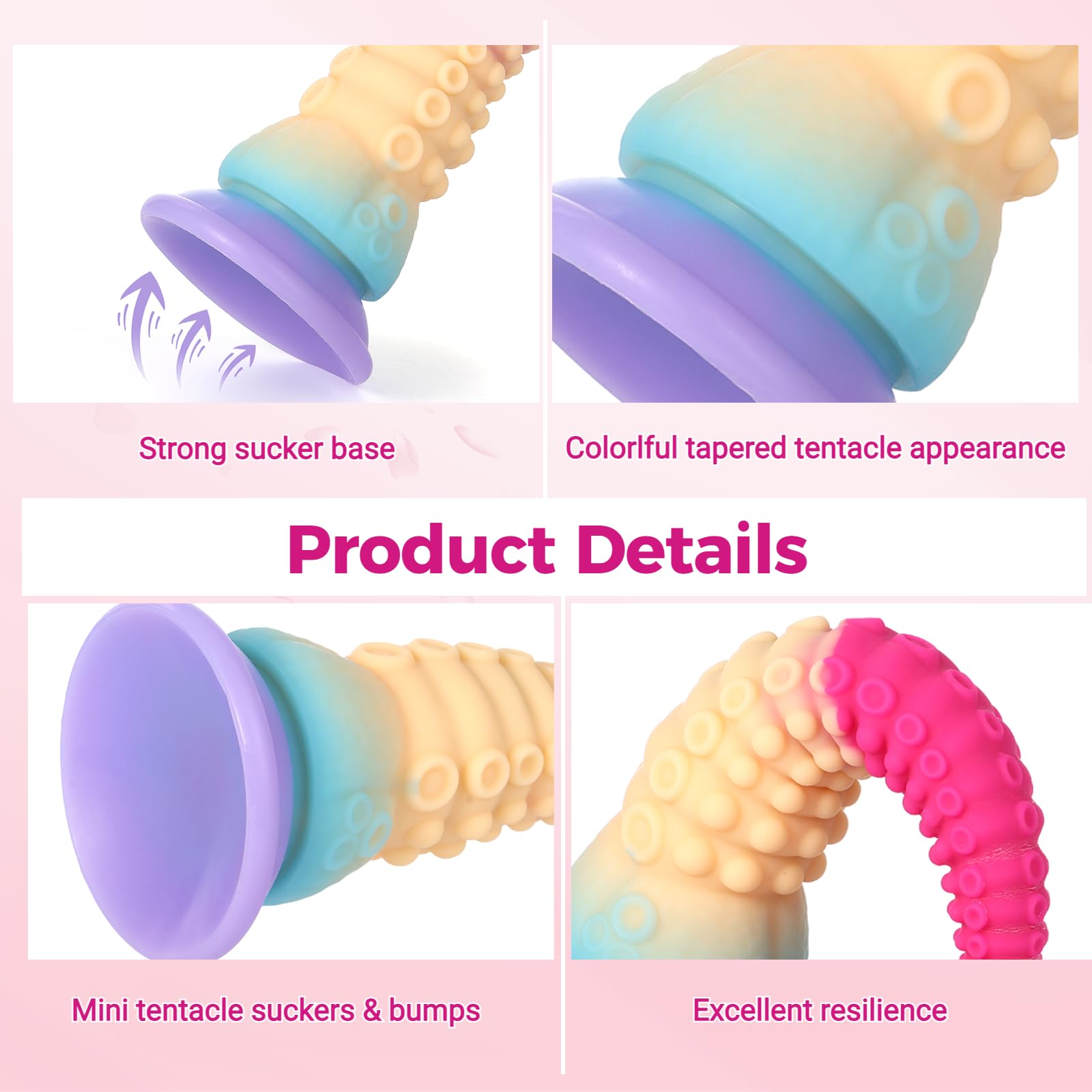 SWEETLORY Long Tapered Tentacle Dildo Fantasy Octopus Sex Toys with Strong Suction Cup, Liquid Silicone Anal Stretcher Butt Plug, Alien Huge Colorful Moving Realistic Monster Prostate Dildo