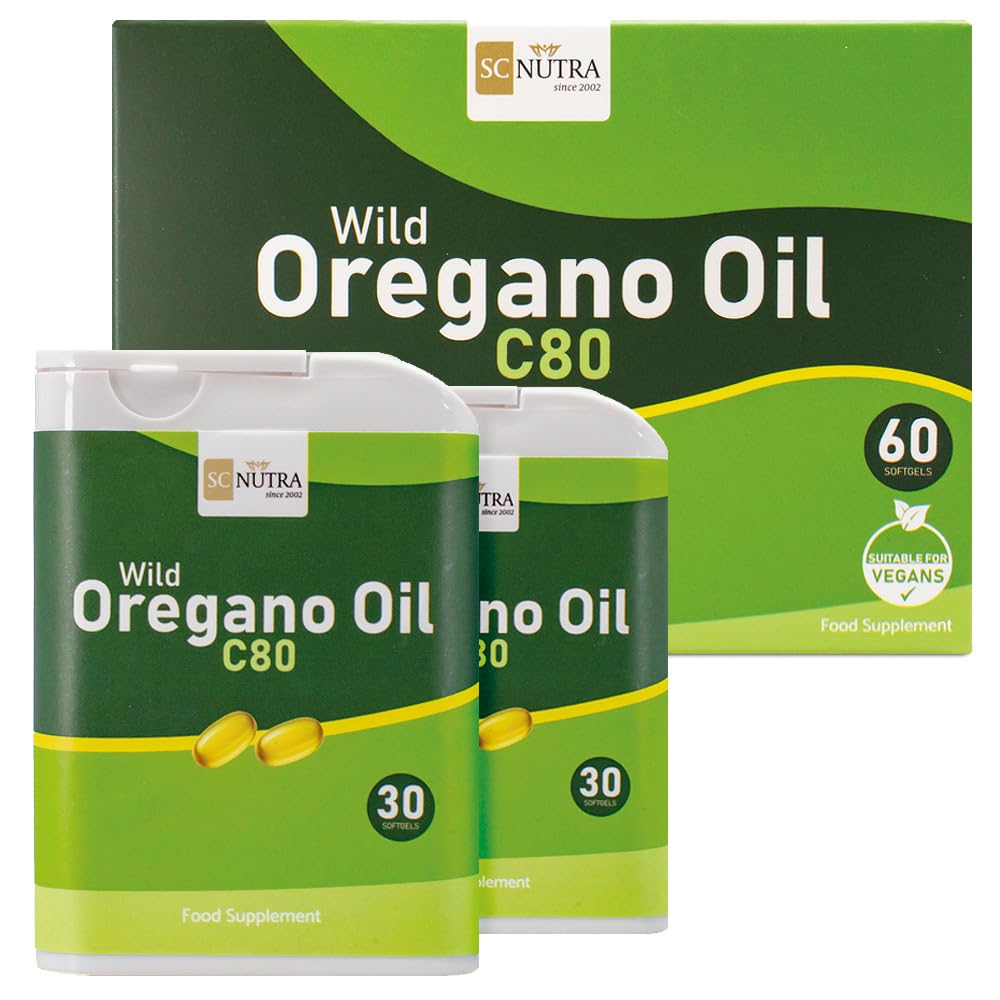 Huile d'origan sauvage C80 gélules végétaliens-seulement 2 ingrédients : Huile d'origan bio et huile d'olive extra vierge bio - niveau de Carvacrol 80% - SC Nutra (Sweet Cures)