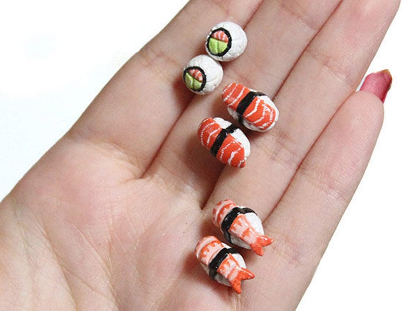 Sushi Earrings Set of 3 | Sushi Roll Tiny Food Stud Earrings Gift for Her