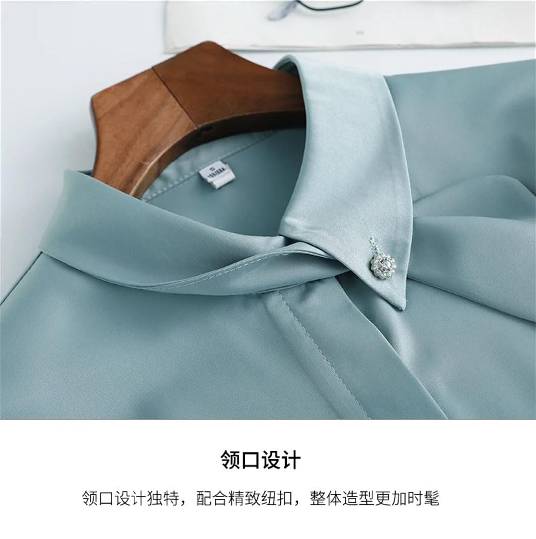 Blusa de satén de manga larga para mujer, blusa formal de trabajo para oficina