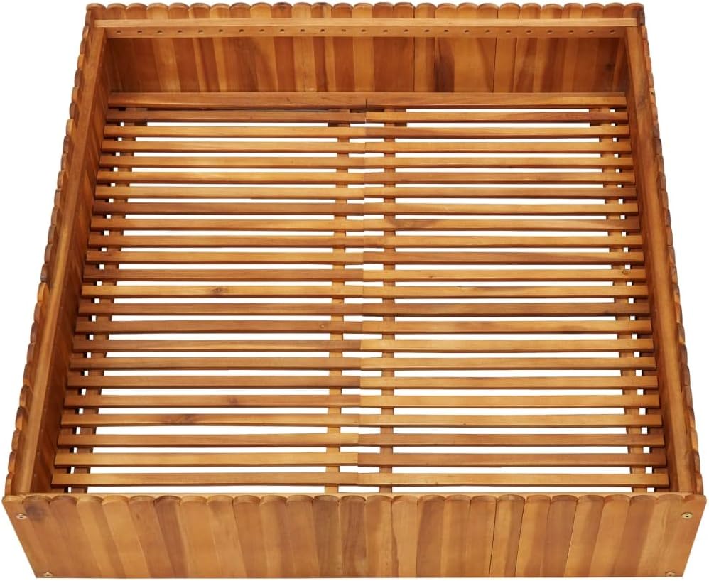 vidaXL Acacia Wood Raised Garden Bed - Outdoor Square Planter Box for Planting, Brown, Slatted Bottom, Easy Assembly, 39.3"x39.3"x9.8"