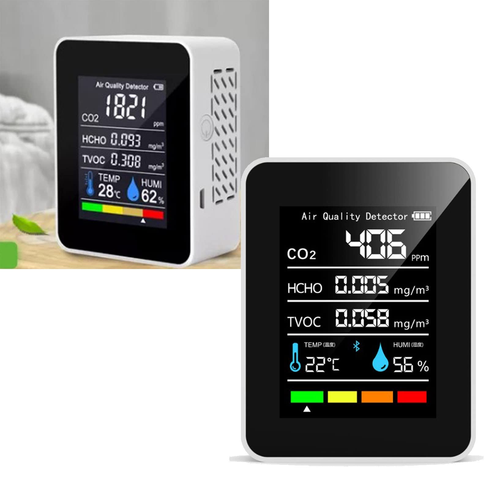 Detector CO2 5 en 1 Portátil con HCHO TVOC Temperatura Humedad para Hogar Oficina a Pilas