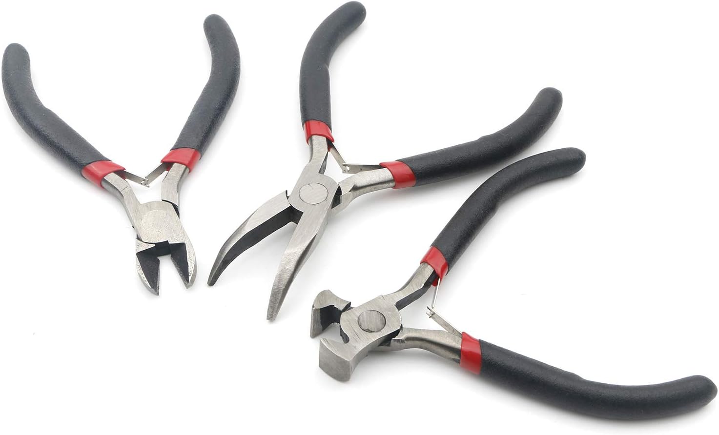 3Pcs Mini Pliers Set-5 Inch Bent Nose Pliers, 4.5 Inch End Cutting Nipper, 5 Inch Diagonal Pliers DIY Jewelry Tool Sets (Black)