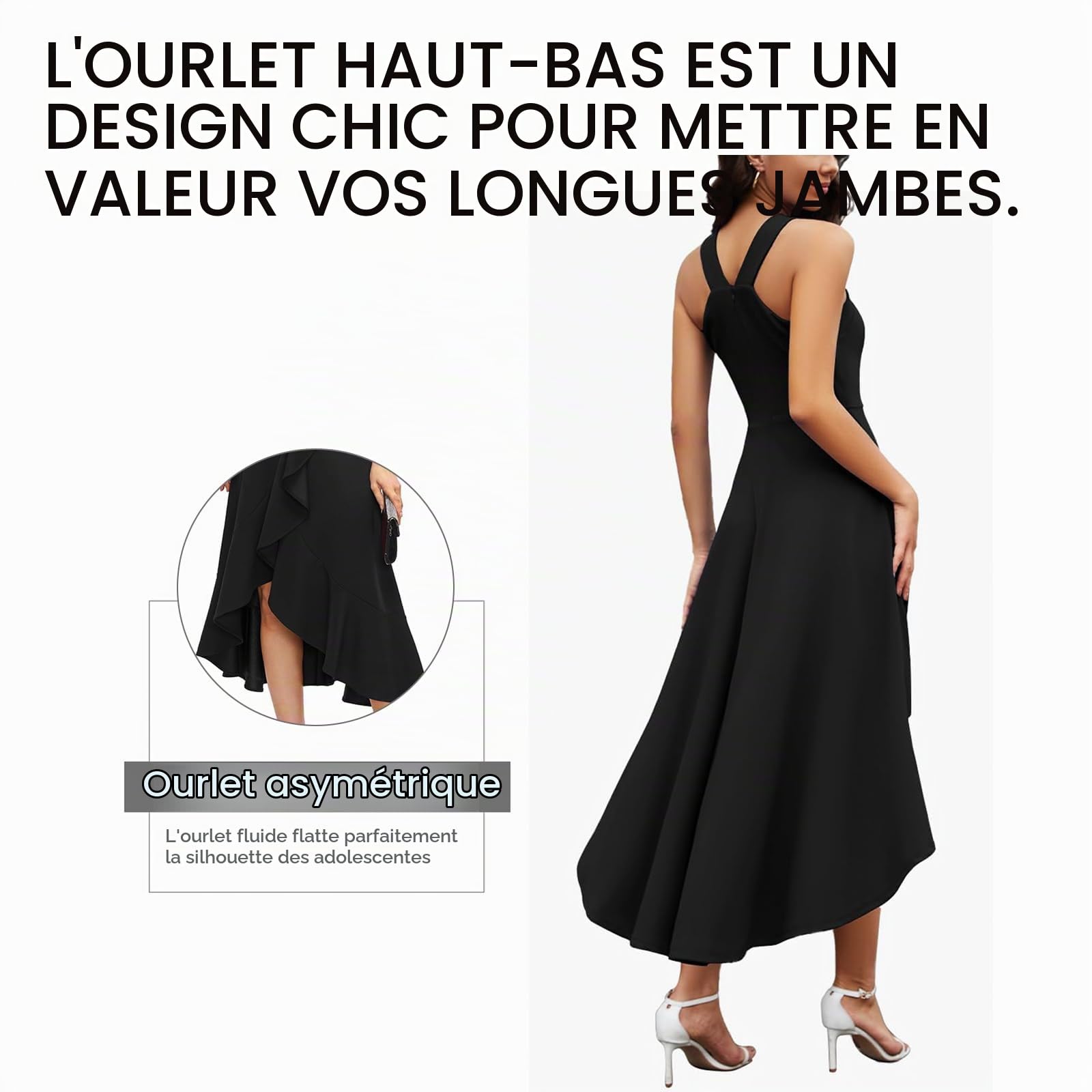 Robe de Cocktail Femme Robe de Soirée à Volants sans Manches avec Bretelles Robes Mi Longue Fluide de Mariage Elégant pour Fête Bal Promo Cérémonie