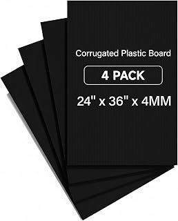 PEKGRIL 24" x 36" Corrugated Plastic Board, 4MM Thick Thick Blank Poster Board, Waterproof Coroplast Sheets, Black Corrugated Plastic Sheets, 4 Pack