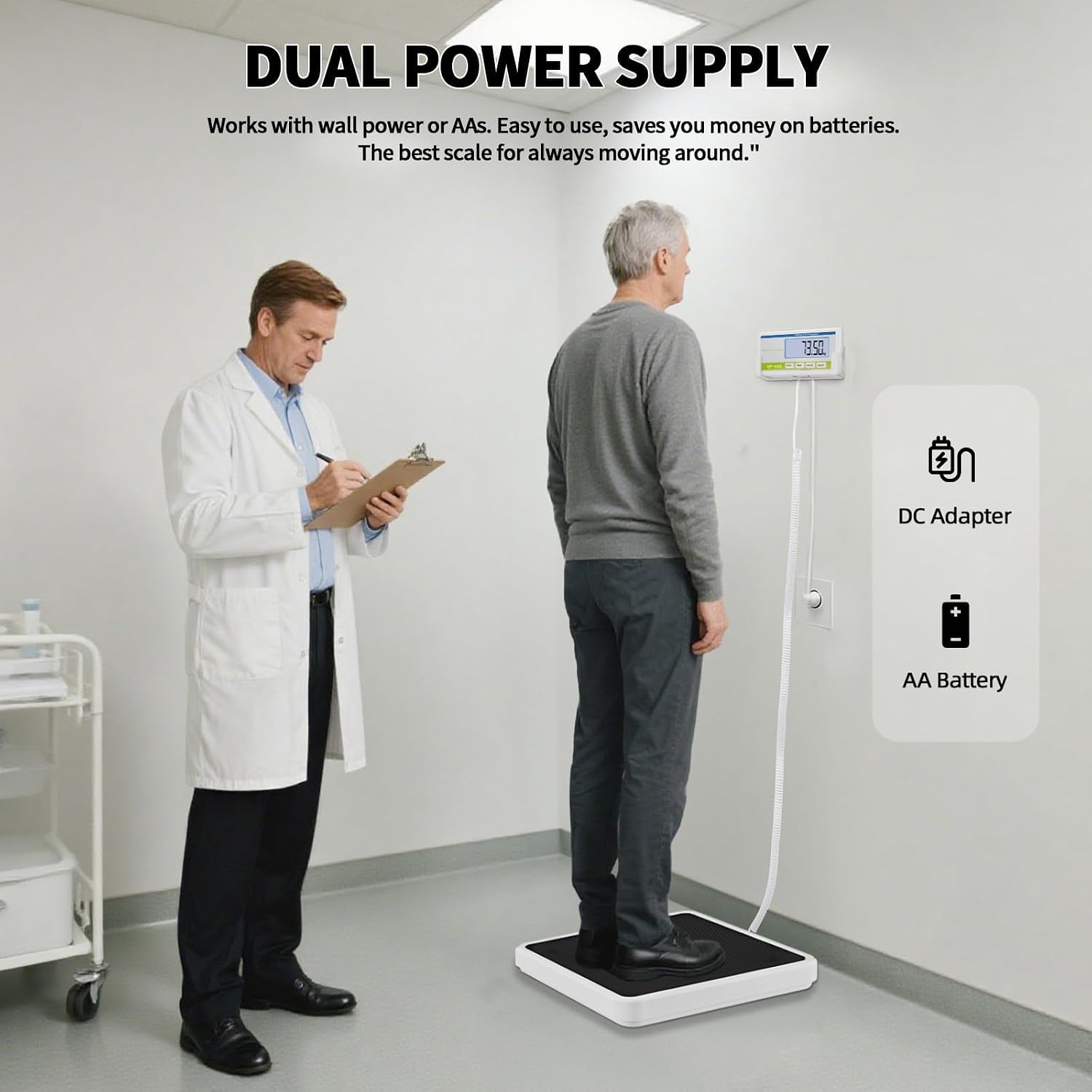 Medical Scale for Body Weight 660 lb, High Accuracy Physician Scale | with Stainless Steel Platform, LCD, kg/lb/lb:oz Units for Hospital & Home Health Monitoring Included(AC Adapter & AA Battery）