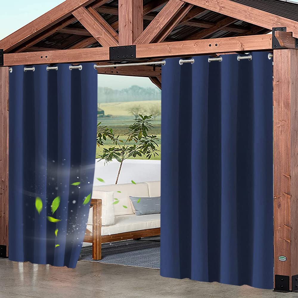 Outdoor Curtains Waterproof - Privacy Curtain Blackout Pergola Shade Blind Curtains 160x265(BxH)cm with Stainless Steel Grommet, Windproof Drapery for Open-air Dining Thermal Insulated Drapes