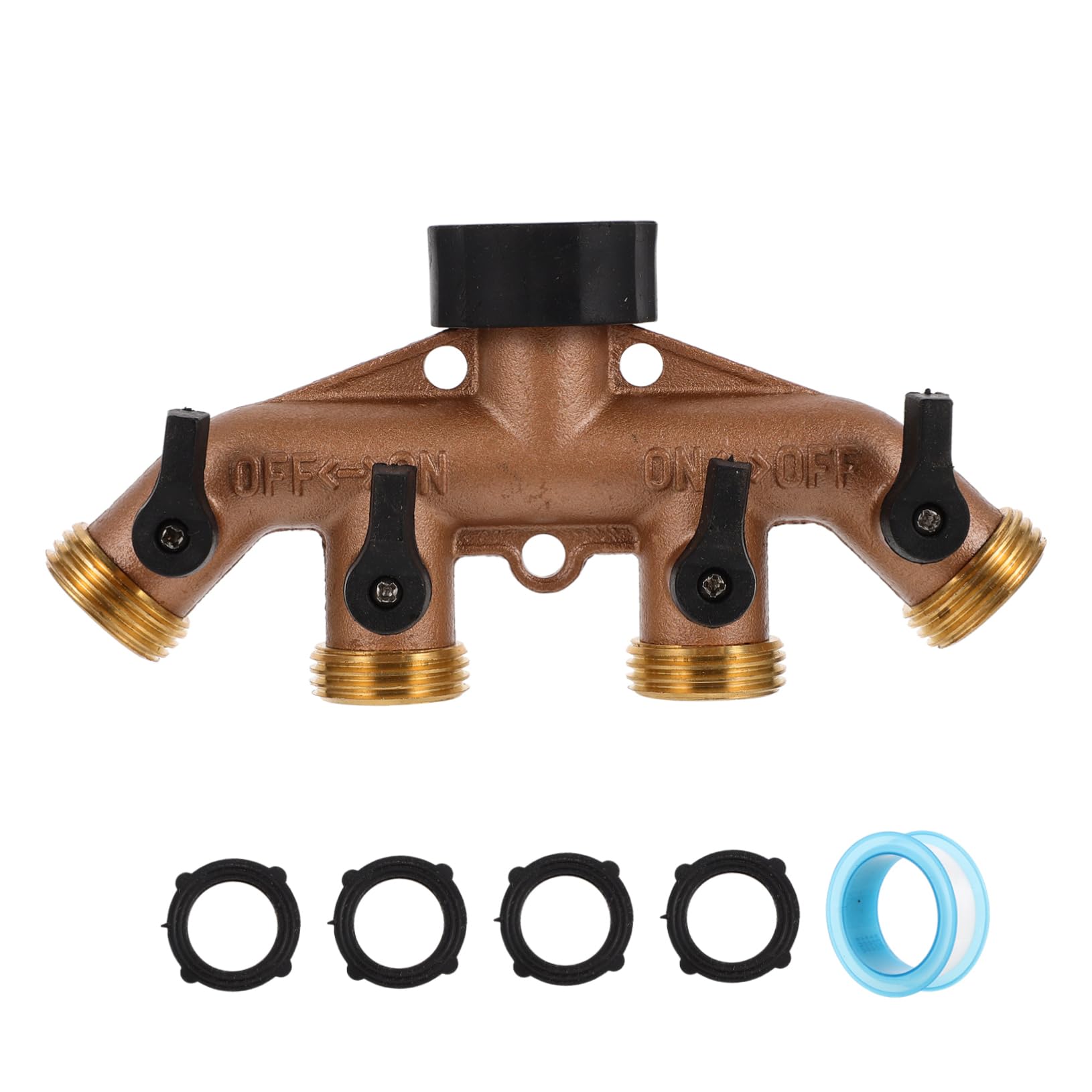 Happyyami Divisor De Manguera De Jardín Latón 4 Salidas para Riego Exterior Uso Doméstico, Conector Adaptador Colector De Manguera Multi-vías para Césped y Plantas
