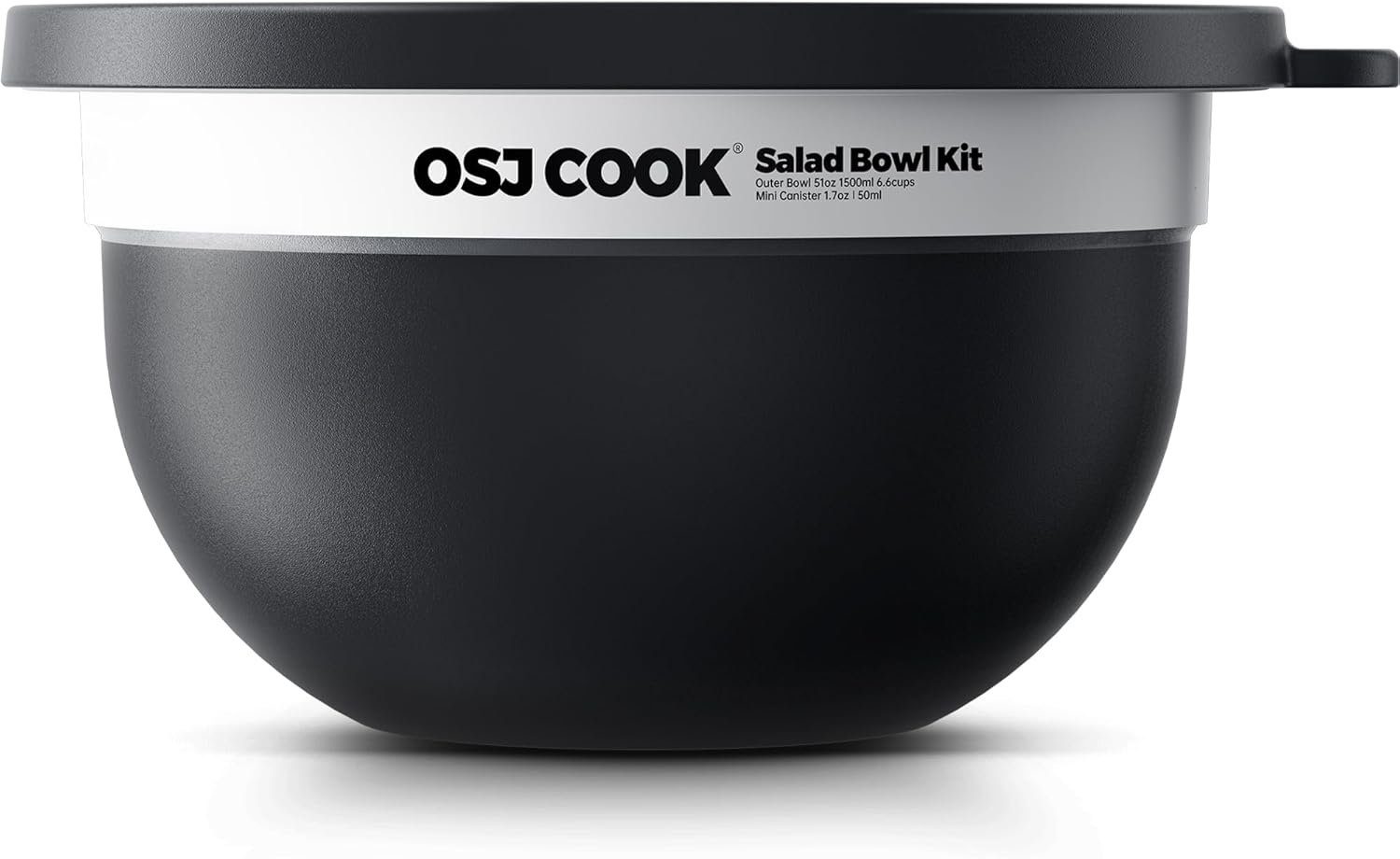 18/8 Stainless Steel Salad Bowl Kit - 74oz, Mixing Bowls with Lids Set, Teakwood - Comes with 1.7oz Condiment Container and Removable Tray for Organization - Leak-Proof, Dishwasher Safe (Black)