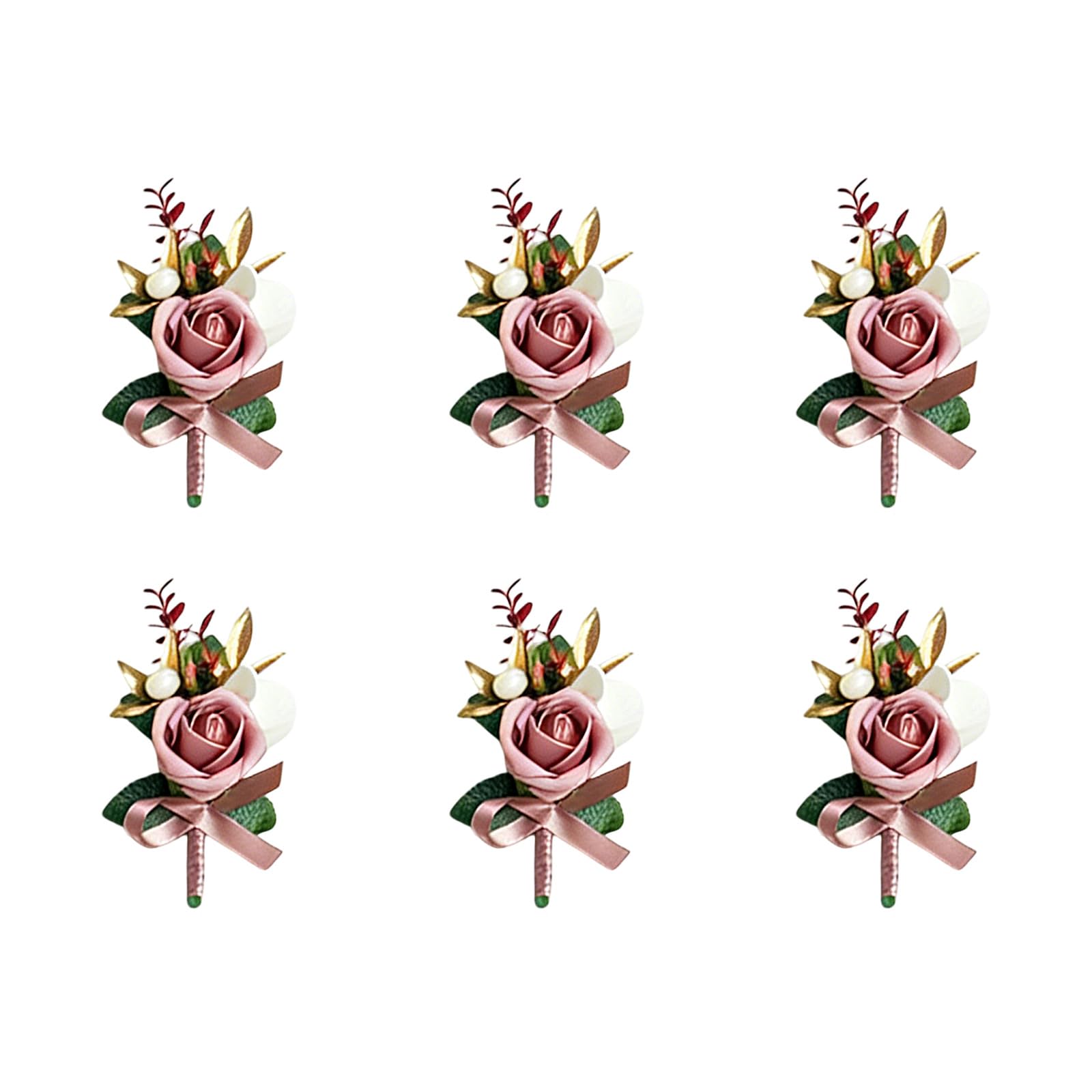 Hsioluted 6Pcs Artificial Flower Bouquet Wedding Boutonniere Wrist Corsage for Prom Bridal Showers Wedding Anniversary Graduation Artificial Flower Nosegay