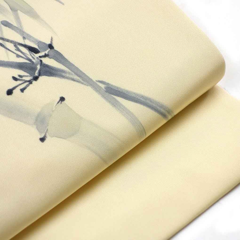 【4500円】名古屋帯 リサイクル帯 幅32cm 長さ375cmやや難 レディース 正絹（シルク） 秋冬春用 薄黄色 笹