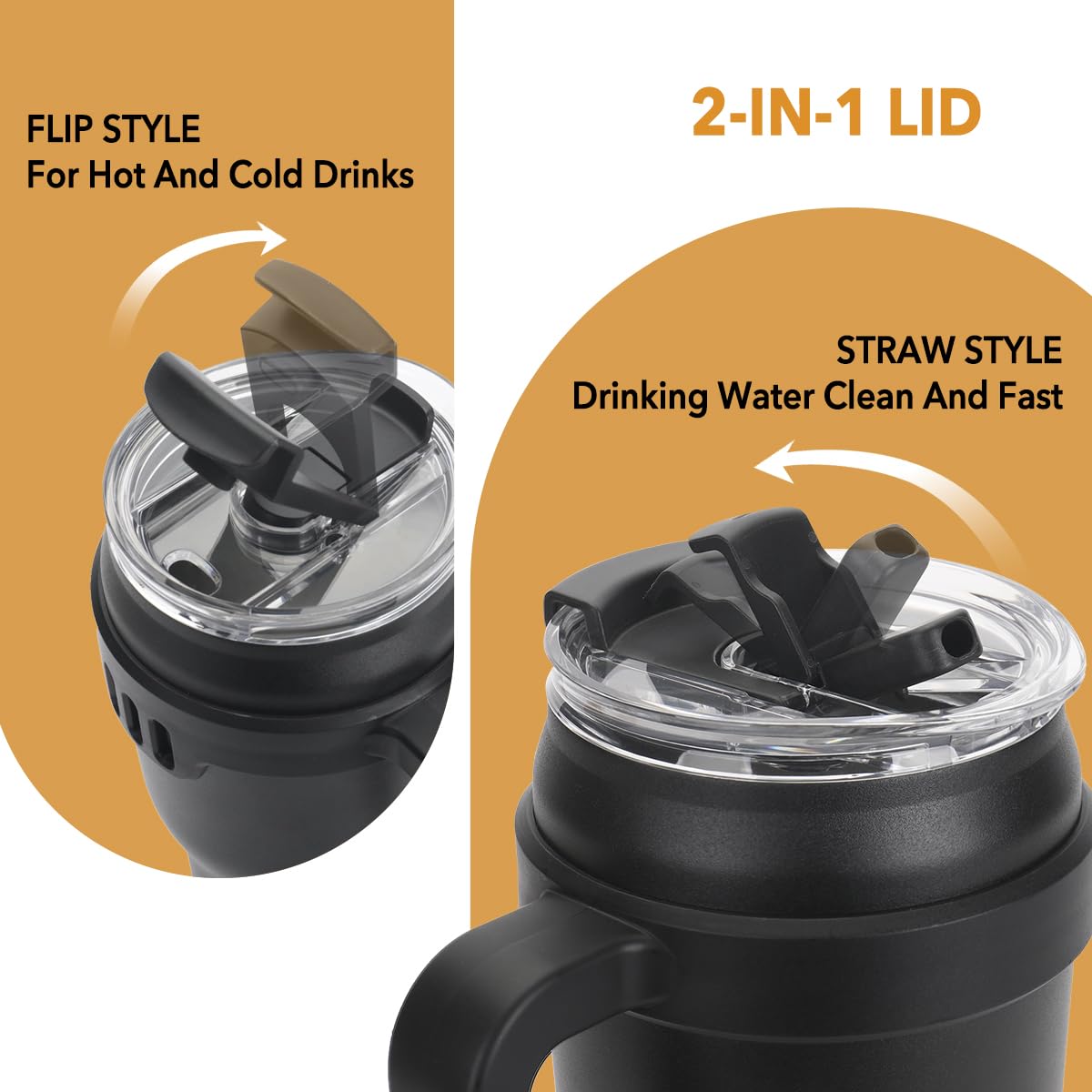 Life's Easy Trinkbecher mit Griff und integriertem Klapp-Trinkhalm, auslaufsicherer, vakuumisolierter Edelstahlbecher mit 2-in-1-Deckel, großer Reisebecher, passt in Becherhalter für unterwegs
