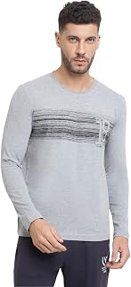 Van Heusen Men Athleisure Regular Fit T-Shirt - Cotton Rich - Crew Neck, Long Sleeve, Printed Price In India