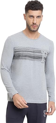Van Heusen Men Athleisure Regular Fit T-Shirt - Cotton Rich - Crew Neck, Long Sleeve, Printed