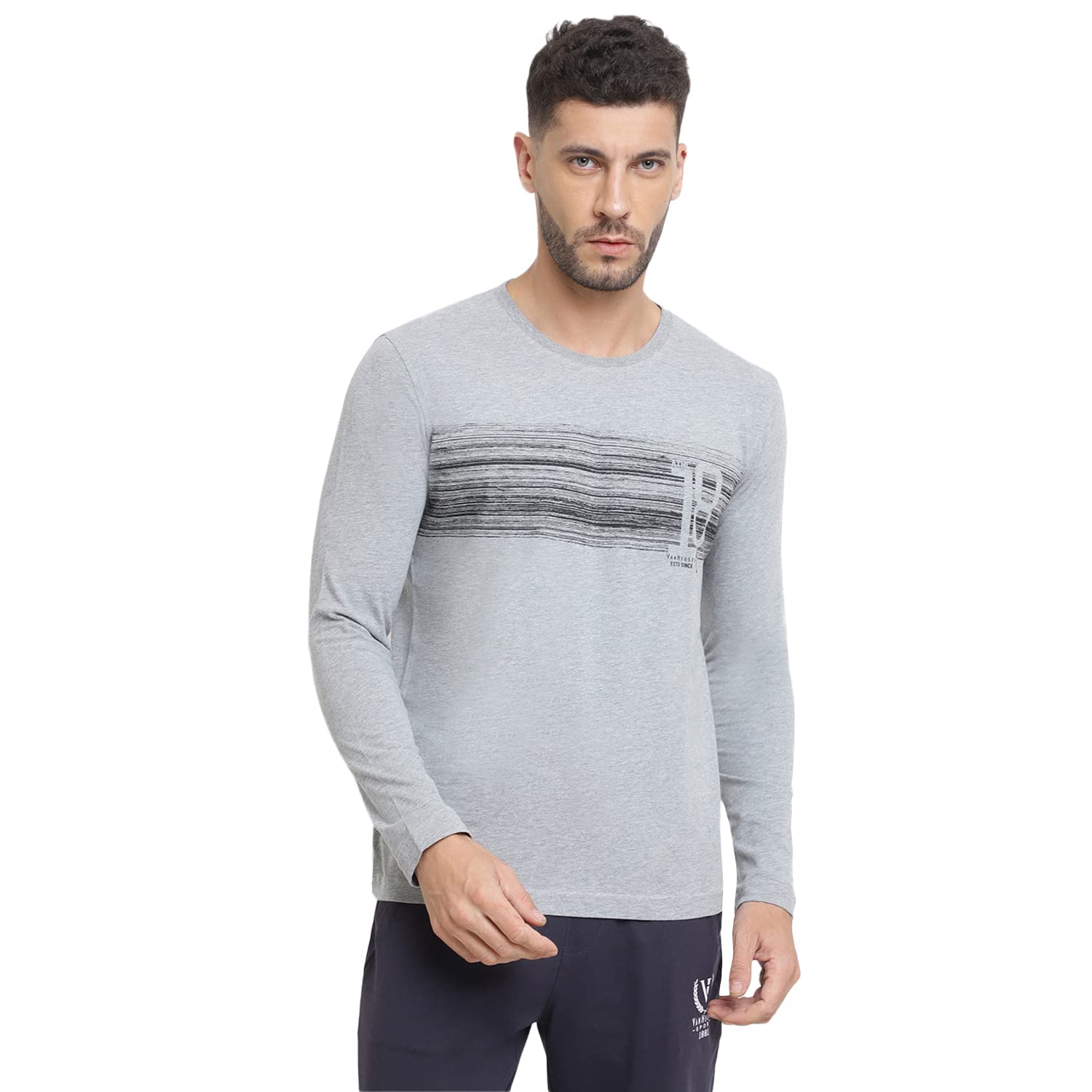 Van Heusen Men Athleisure Regular Fit T-Shirt - Cotton Rich - Crew Neck, Long Sleeve, Printed - Review, Price and Buying Guide