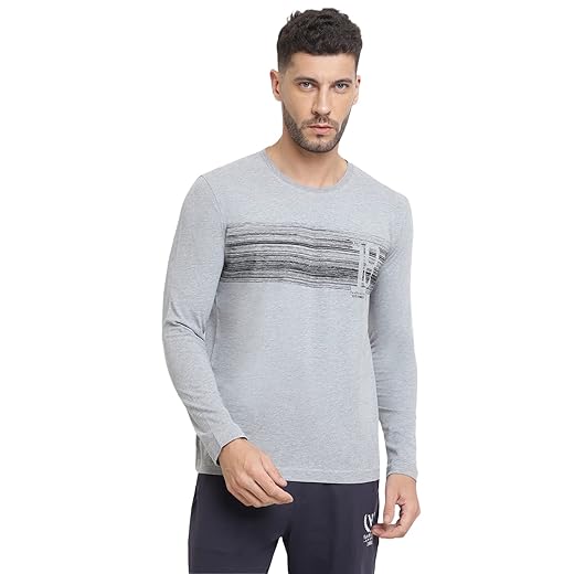 Van Heusen Men Athleisure Regular Fit T-Shirt - Cotton Rich - Crew Neck, Long Sleeve, Printed