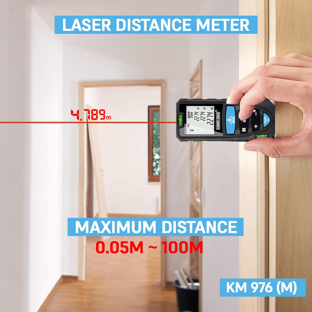 KUSAM-MECO 976 (M) Laser Distance Meter 0.05 to 100 Meters, Lightweight Design, Angle Measurement |Auto Power Off |Easy to Operate| 1 Year Warranty 3