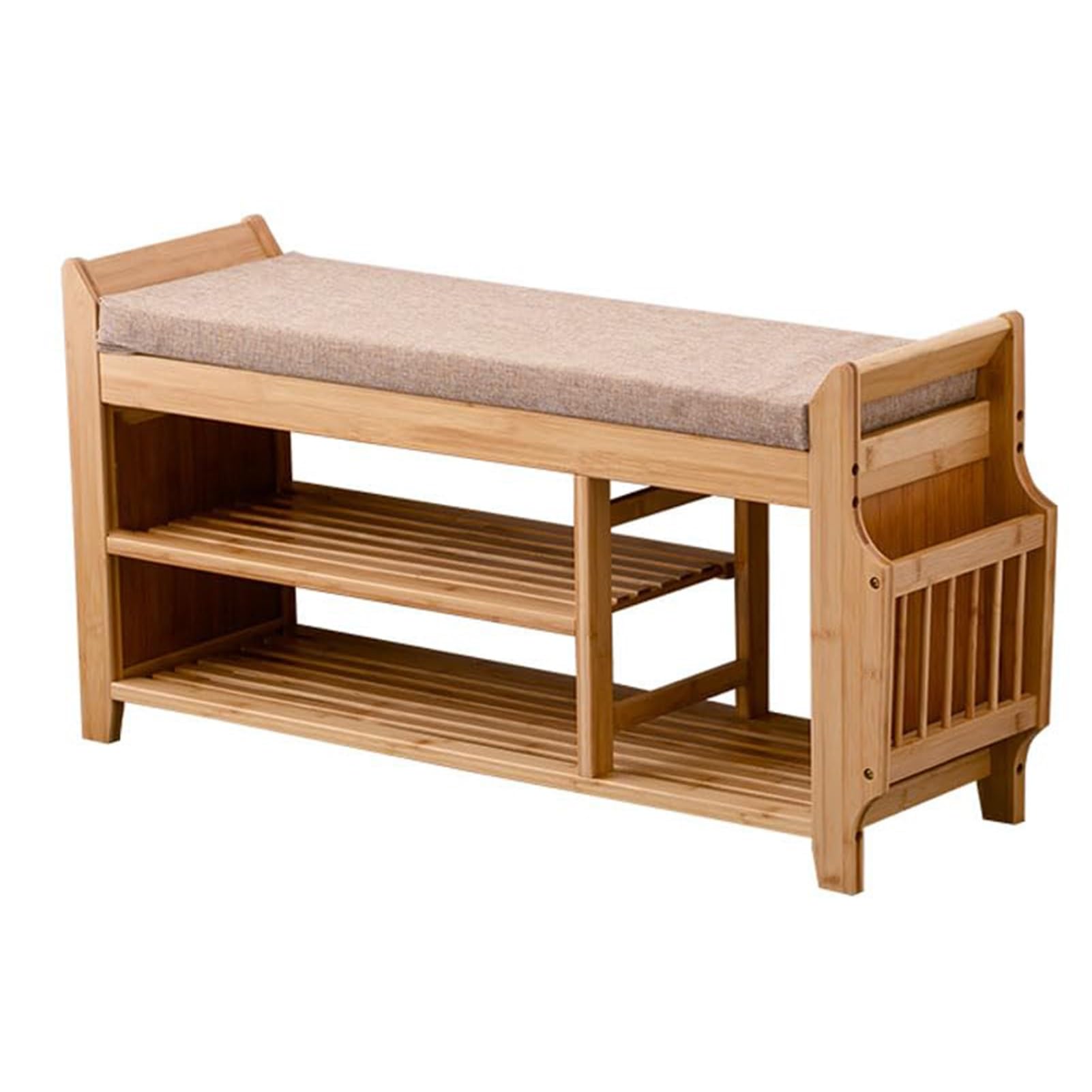 Aioneer Bamboo Shoe Bench With Padded Seat Large Capacity Storage Ottoman Entryway Shoe Cabinet Stylish Shoe Rack For Bedroom Living Room Hallway,Wood 60Cm/23.6In-Wood-100cm/39.4in