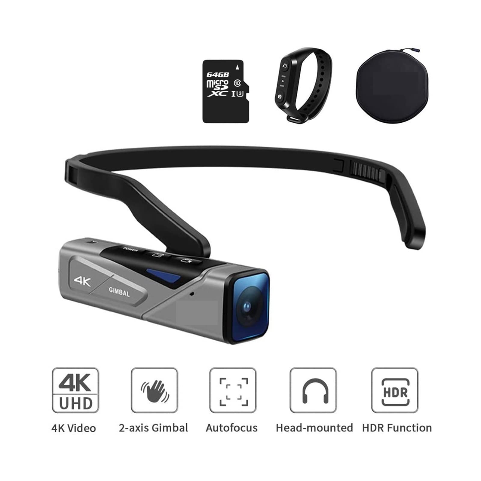 Aparat cyfrowy, Kamera Vlog do filmów 4K Mini Head Poręczna kamera z pilotem Karta pamięci SD 64 GB dla młodzieży, początkujących i dorosłych