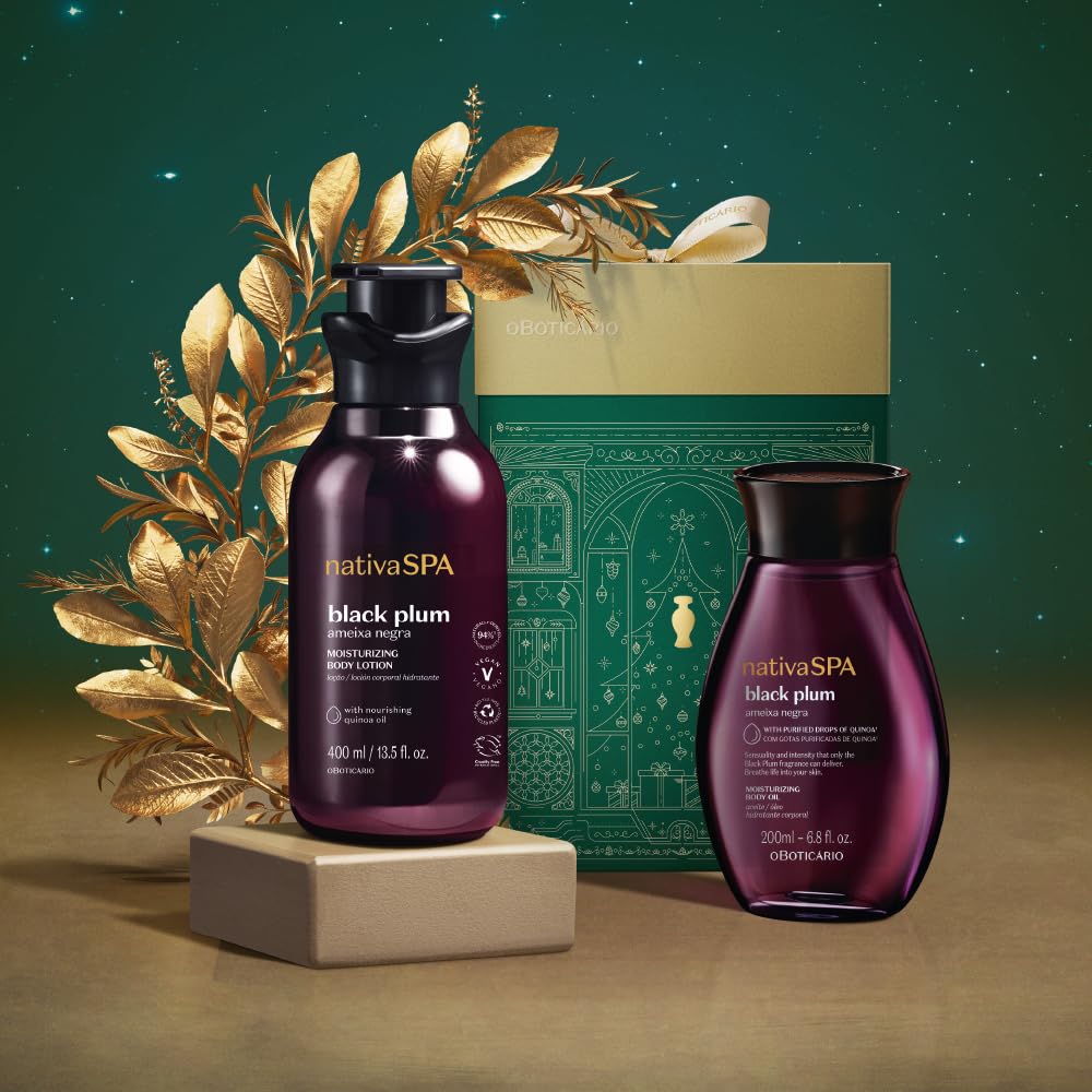 O Boticário | Nativa SPA Ciruela Negra | Cofre Aceite 200ml + Loción 400ml | Hidrante Corporal | Vegano | Con Gotas de Quinoa | Hidratación Profunda | Piel Suave y Sedosa | Vainilla de Madagascar