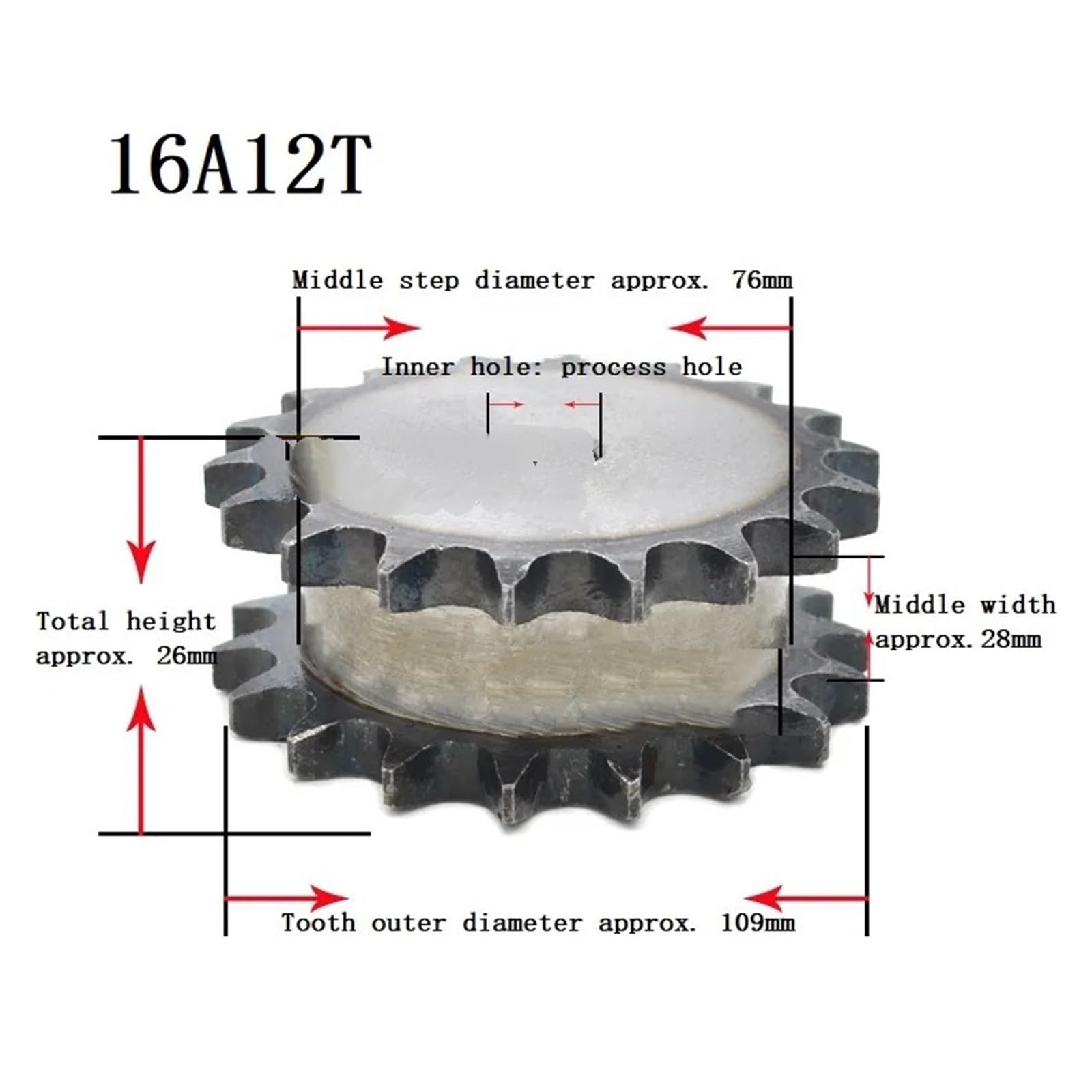 Bevel Gear Pinion Hardware Mechanical 1Pcs 16A 12T Teeth 45# Steel Industrial Machinery False Double Row Drive Sprocket Gear