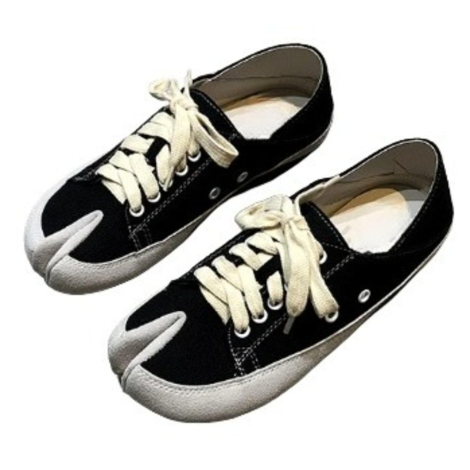 Tabi Canvas Sneakers for Women Flat Split Toe Shoes Distressed Vintage Comfortable Walking Footwear Lace Up or Slip On