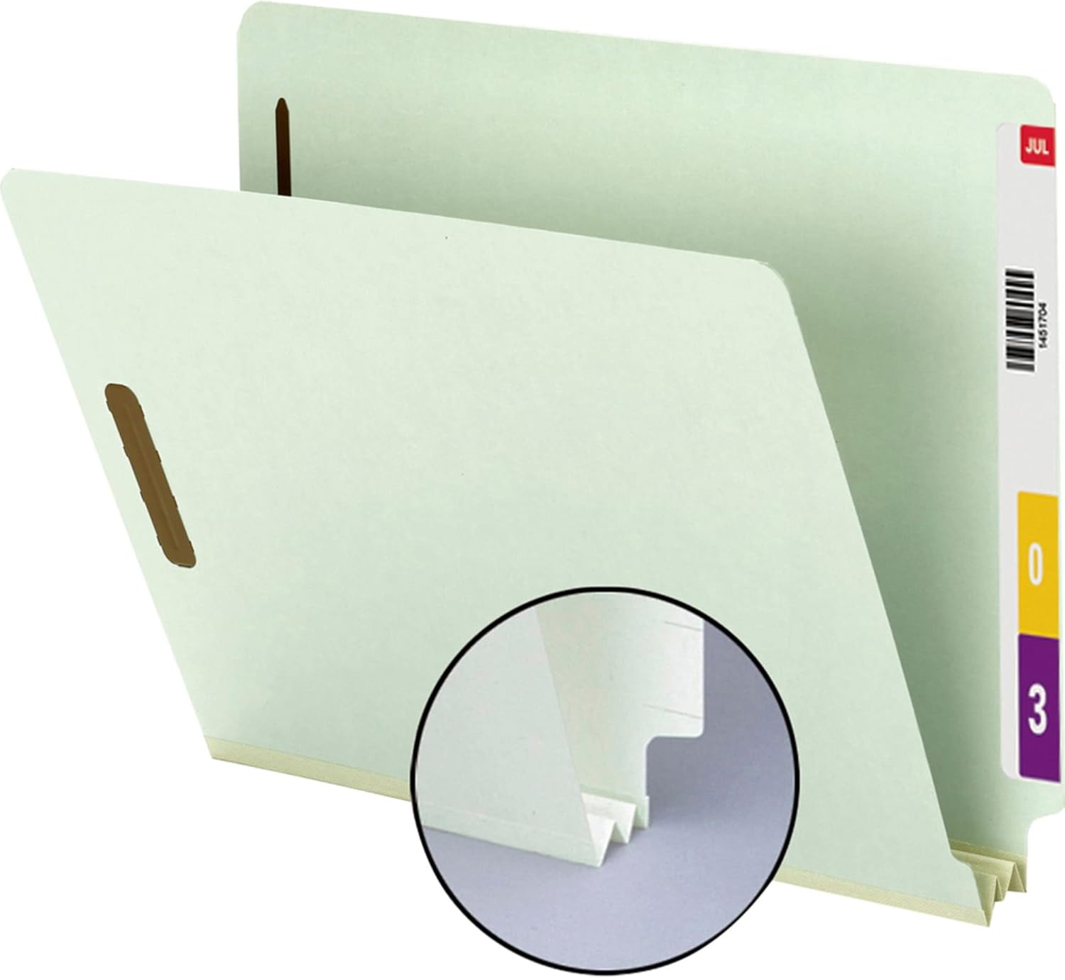 Smead End Tab Pressboard Fastener File Folder with SafeSHIELD Fasteners, 2 Fasteners, 2" Expansion, Letter Size, Gray/Green, 25 per Box (34715)