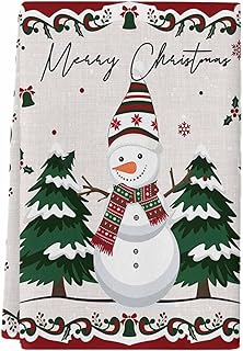 Christmas Kitchen Towels Snowman Christmas Tree Dish Towels and Dishcloths Sets Decorative Tea Towel Red Green Berry Xmas Bell Linen Absorbent Hand Towels for Kitchen Bathroom Drying Cleaning Decor