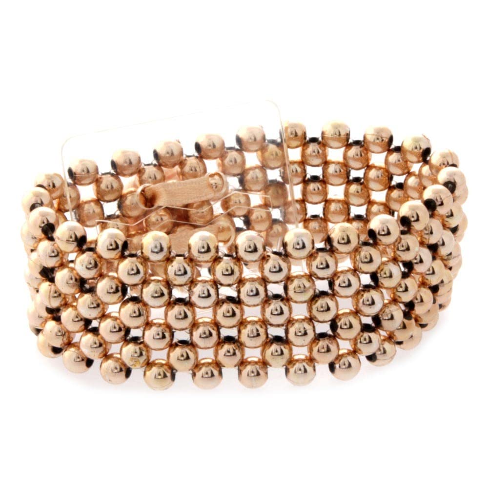 Corsage Creations Narrow Classic Beaded Corsage Bracelet | Elasticated Design for All Wrist Sizes | Easy-to-Use Plastic Attachment | Elegant & Durable | for Weddings & Special Occasions (Rose Gold)