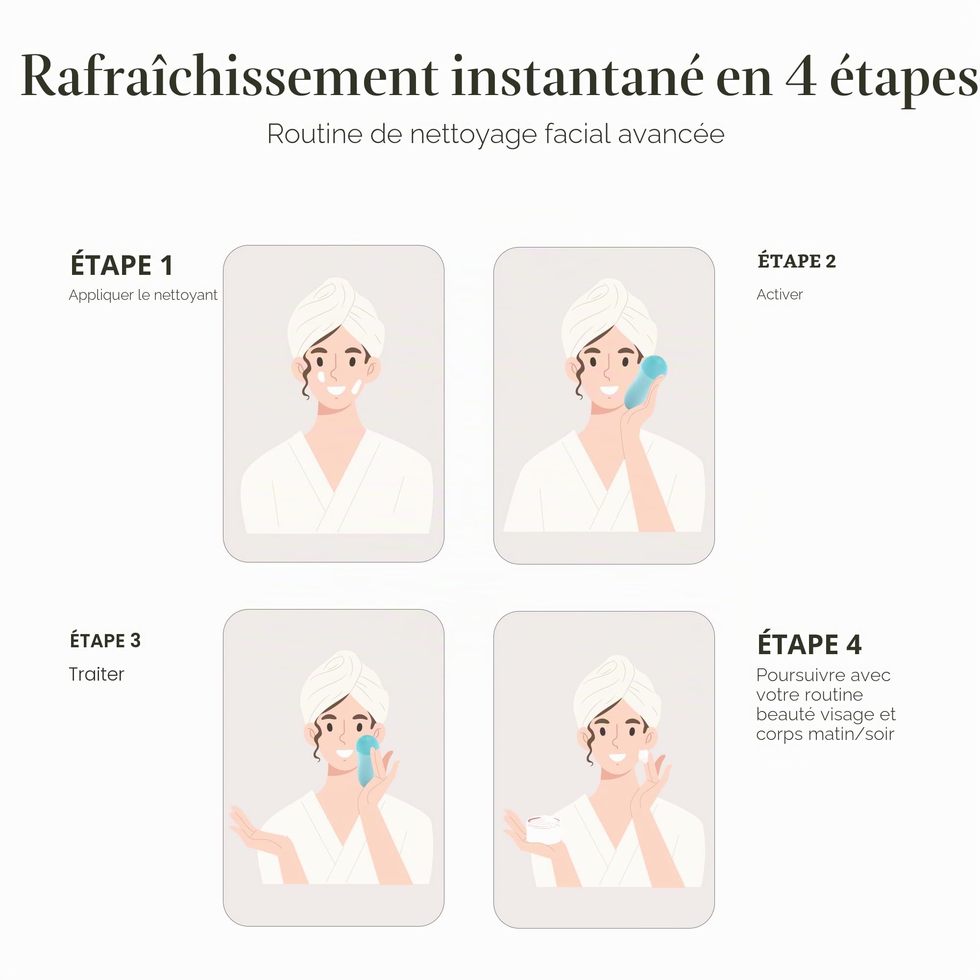 Project E Beauty Cleo+ Sonic Brosse nettoyante pour le visage | Nettoyage quotidien | Exfoliation douce | Nettoyant visage portable sans fil | Silicone souple imperméable