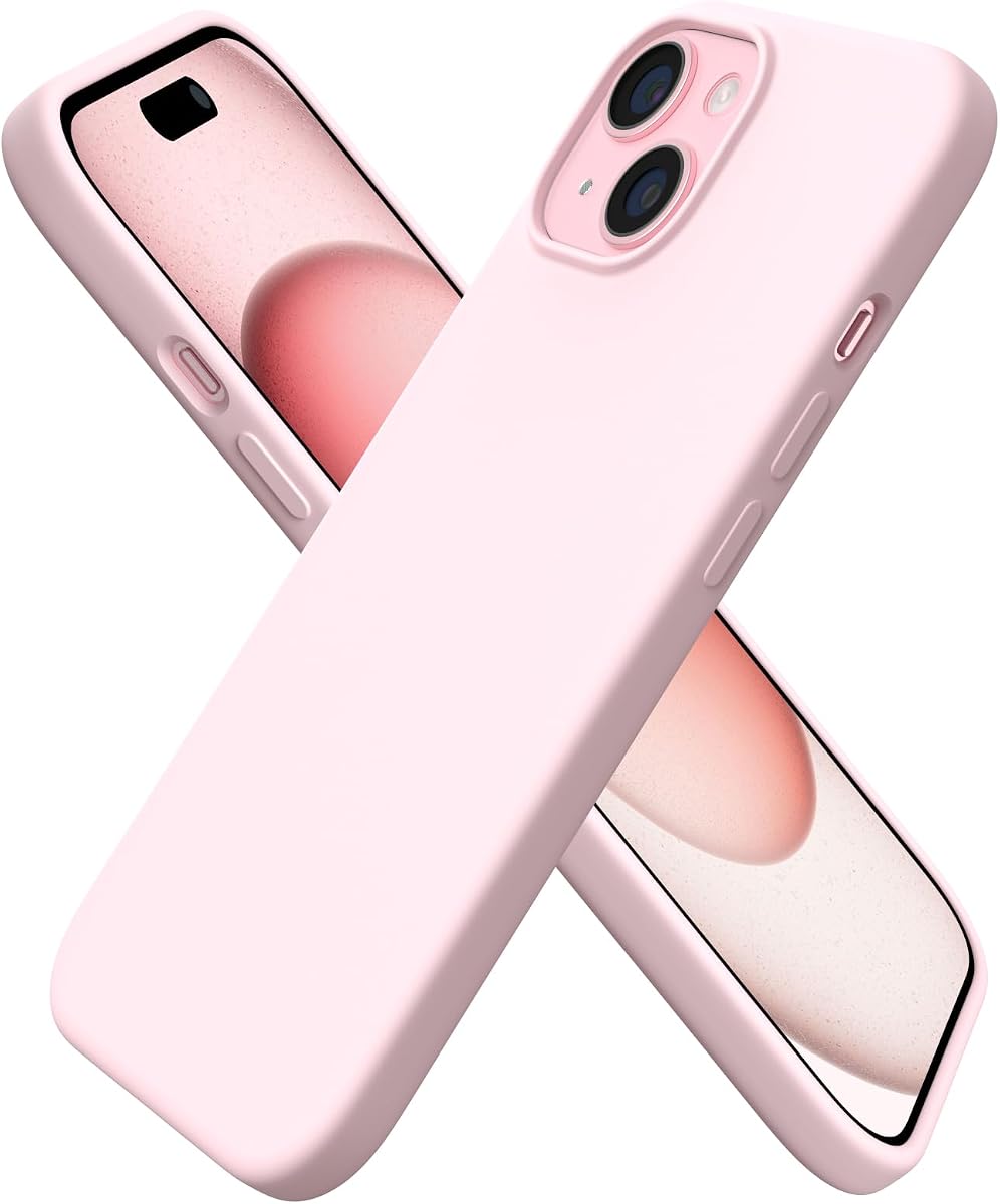 ORNARTO Compatible con iPhone 15 Funda 6.1, Silicona Líquida Delgada 3 Capas Cubierta Completa Funda de Goma de Gel Suave, Cubierta Protectora Anti-Arañazos a Prueba de Golpes 6.1 Pulgada, Rosa Tiza