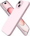 ORNARTO Compatible with iPhone 15 Case 6.1, Slim Liquid Silicone 3 Layers Full Covered Soft Gel Rubber Phone Case, Anti-Scratch Shockproof Protective Cover 6.1 Inch, Chalk Pink