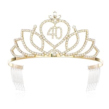 40Th Birthday, Gold: Dczerong Women 40Th Birthday Tiara Crown 40Th Birthday Queen Tiara Crowns Gold