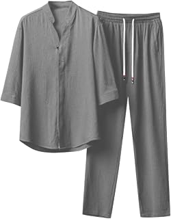 rtdgcv Pyjamas Male Two Piece Suit with Half Button, Tether Trousers and Plain Suit Men's Suit Blue 54
