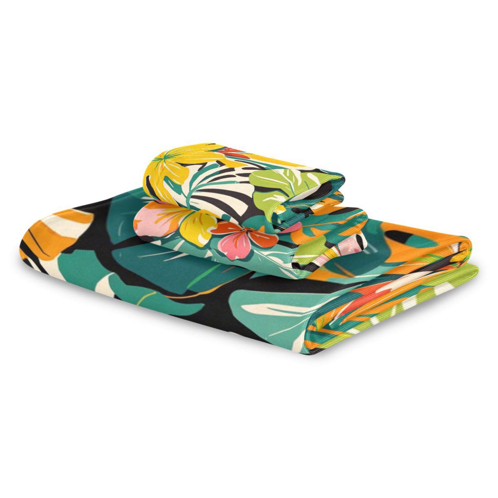 Set di 3 asciugamani colorati estivi hawaiani per la pulizia del viso, 1 asciugamano da bagno, 1 asciugamano per le mani, 1 panno per la pulizia del viso, per casa, cucina e famiglia