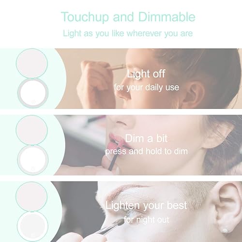 Miniatura 9 de Milishow Espejo compacto de 2 piezas con luz LED, espejo recargable de aumento 1x10x, espejo de bolsillo de 3.5 pulgadas, espejo de viaje regulable