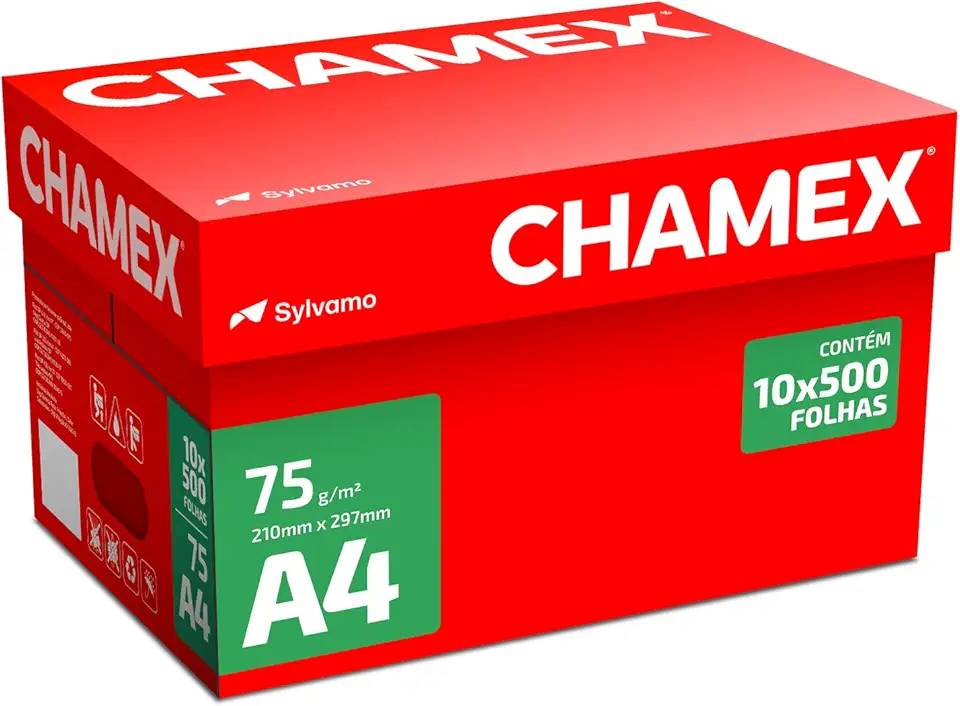 Papel Sulfite A4 75g, Chamex, Caixa com 10 Pacotes x 500 Folhas cada