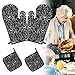 Huahao Gants de Four Gants de Cuisine Cuir Gants de Barbecue 2 Gants de Cuisine + 2 Maniques Gants de Cuisson Résistants à la Chaleur pour Griller Cuisiner Cuire au Four Micro-Ondes Barbecue