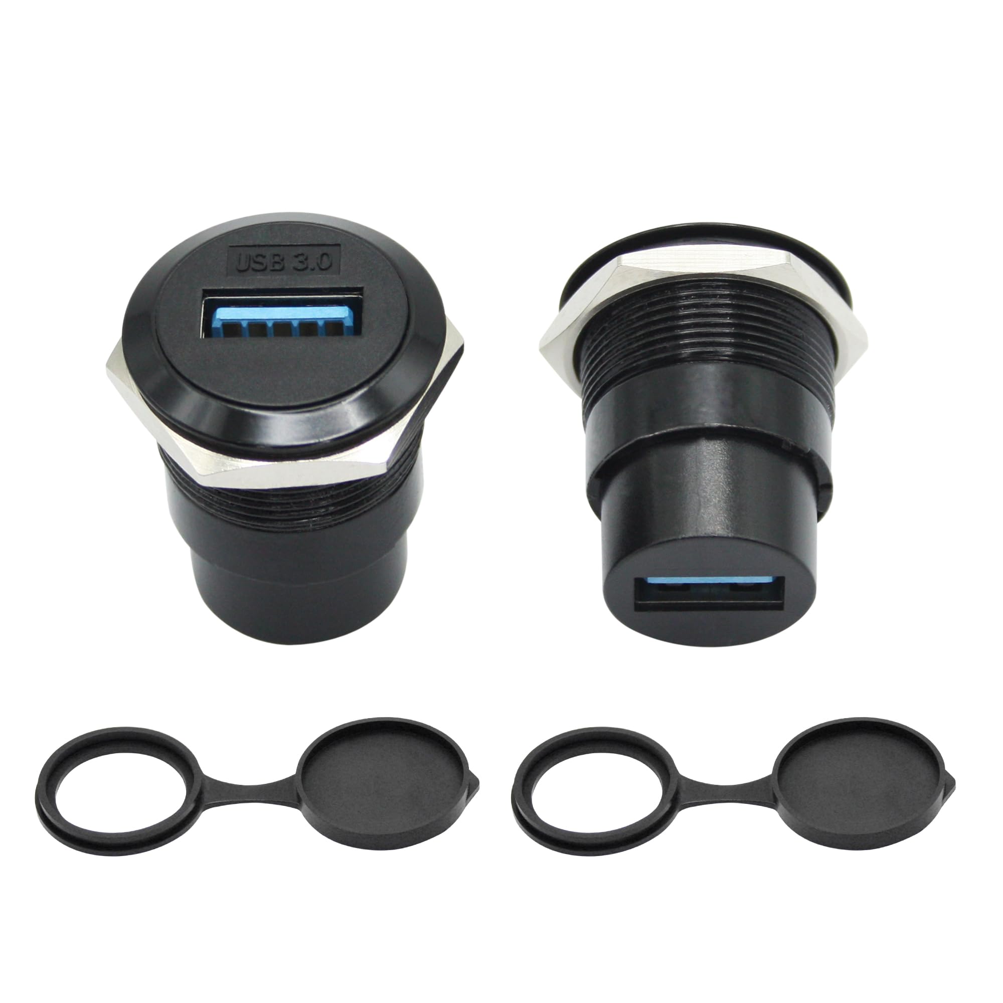 2 Connettori A Pannello USB 3.0 Femmina-Femmina Con Tappo Antipolvere - Estensore Dati 5Gbps, Montaggio A Vite, Nero