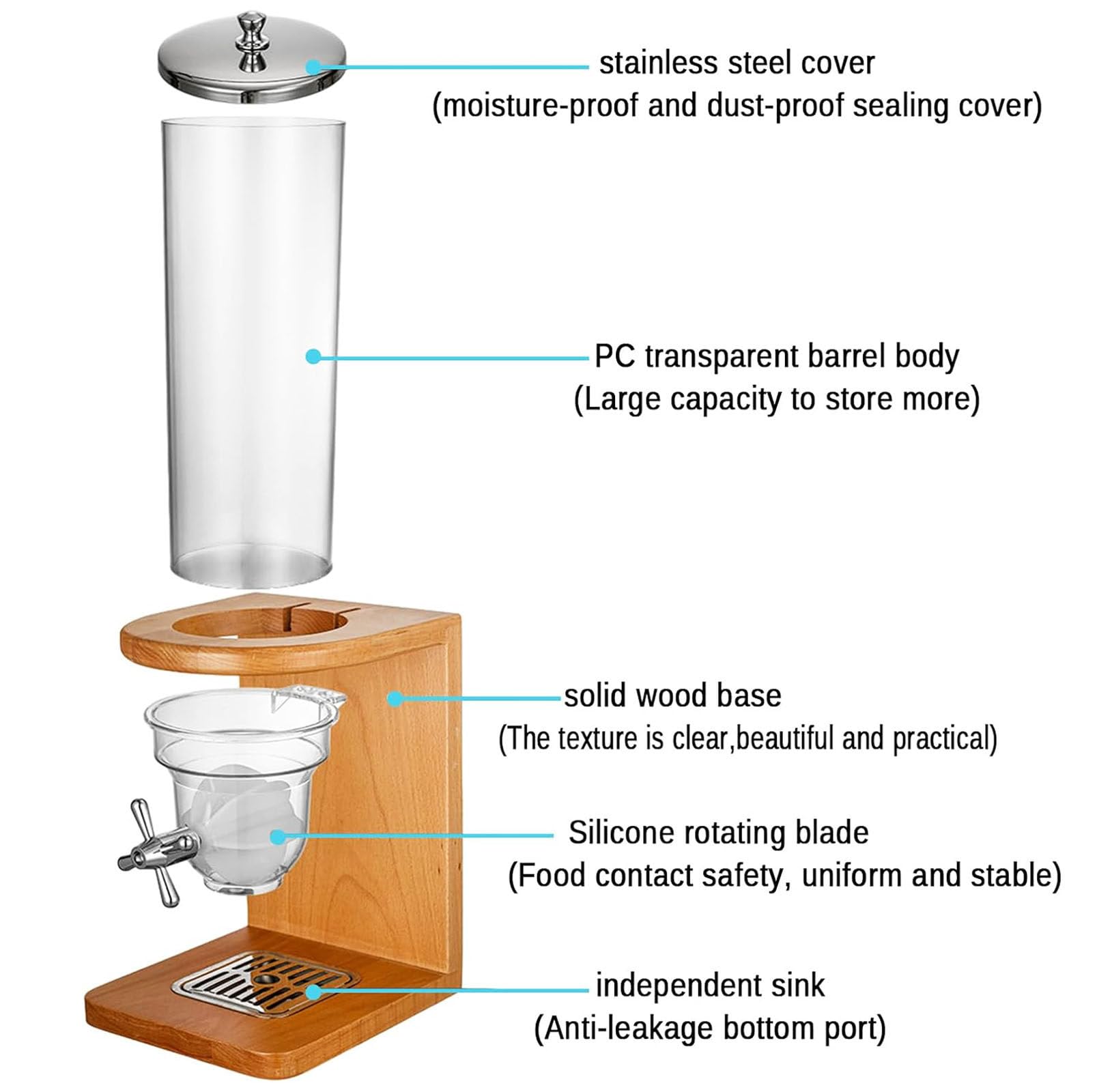 Dispenser cereali, Contenitori per Cereali da 12 Litri, Distributore di Cereali da Banco, Distributore di Cibo Secco Indispensabile, Tre Controlli, per Snack di Cereali, Noci, Caramelle, Avena,B