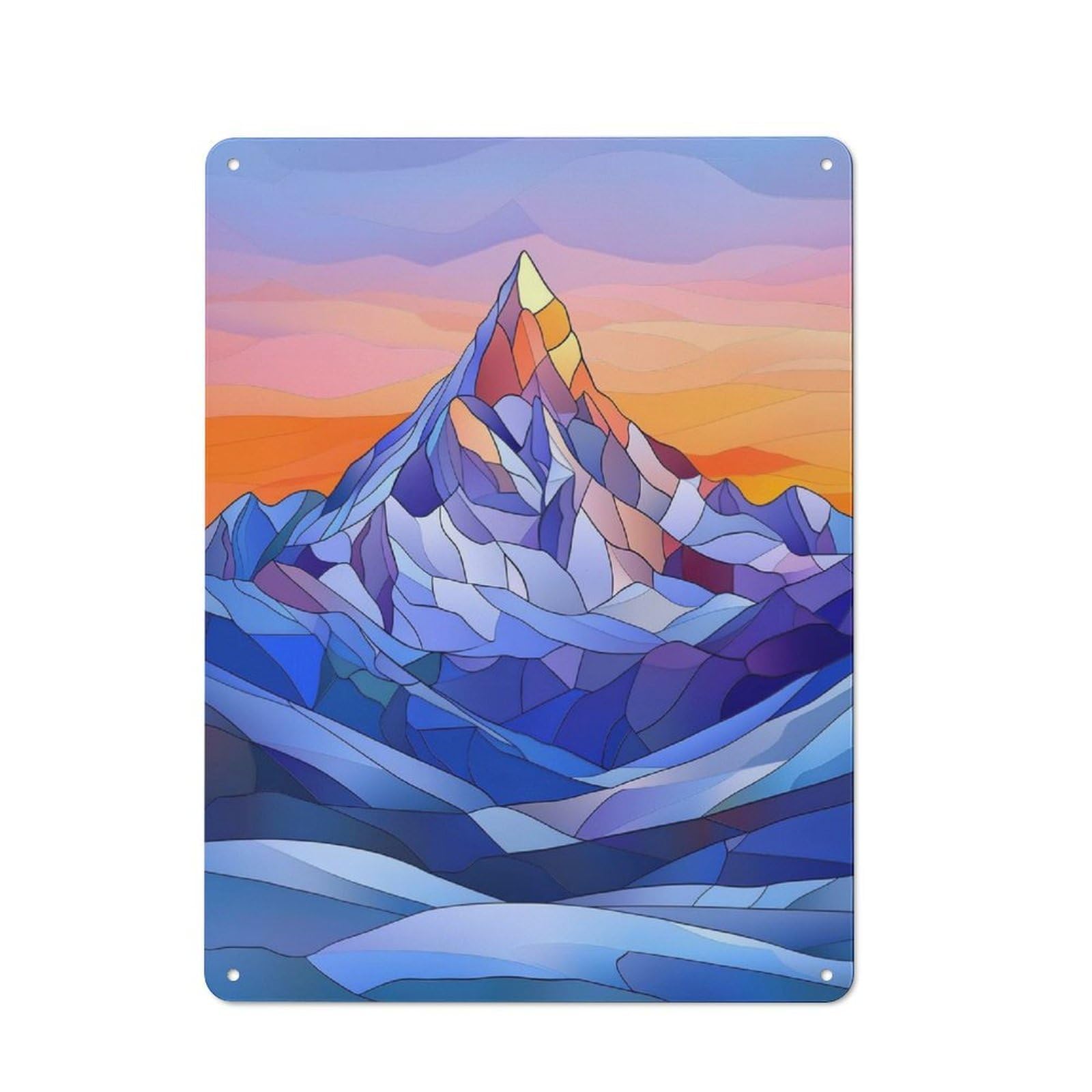 Junmoney Stained Glass Mountain Rustic Tin Wall Plaque 40X30cm For Garage Or Workshop, For Garage Decor Fans, For Retro Home Interiors