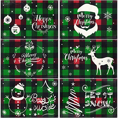 UPINS Weihnachten Tischsets 6er Set Schneeflocke Tischsets für Esstische Abwaschbar Rot Grün Büffelmatte für Esstisch 18 × 30,5 cm, Rutschfeste Leinen Weihnachtsbaum Schneeflocke Tisch Platzsets Cover